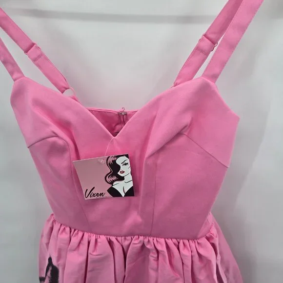 Vixen by Micheline Pitt Miss Kitty 9 Lives Pink Spray Paint Design Midi Dress XS - Picture 8 of 12